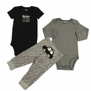 Carter's Baby Boys 3pc Cars Print Pants & Tops Outfit Set 9-12 Months Black-Gray